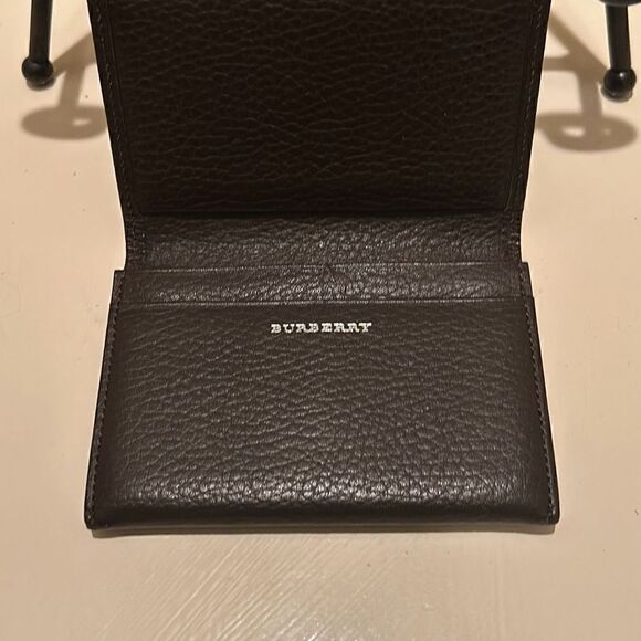Burberry Unisex Bifold Card Case Coin Pouch Brown Pebbled Leather Minimalist - Picture 4 of 12
